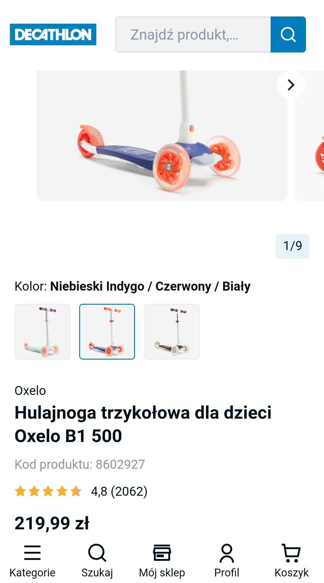 Hulajnoga trzykołowa (świecące koła) Oxelo B1 500