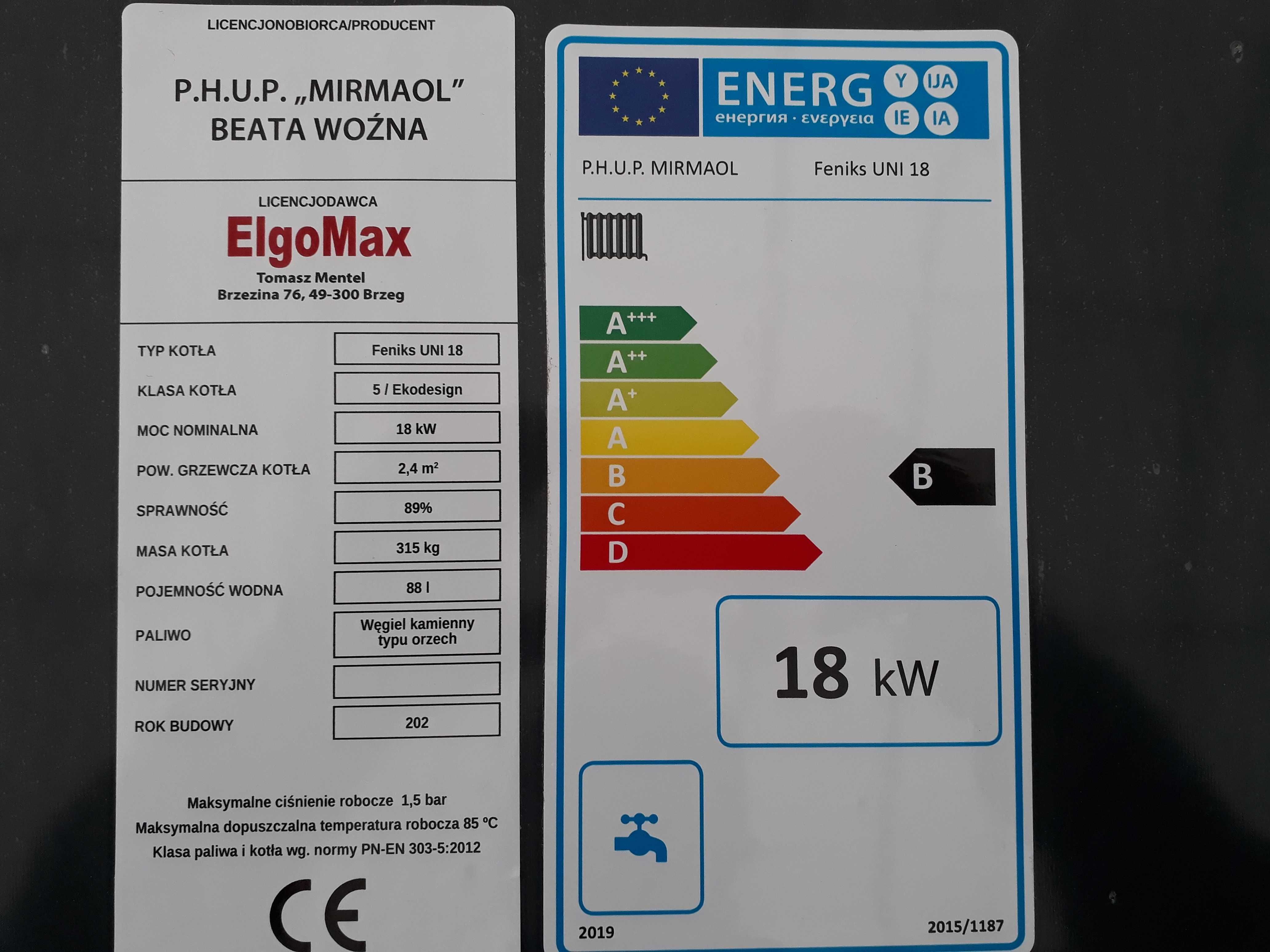 Kocioł na węgiel piec na drewno 18kW 5 klasa 150-200m2