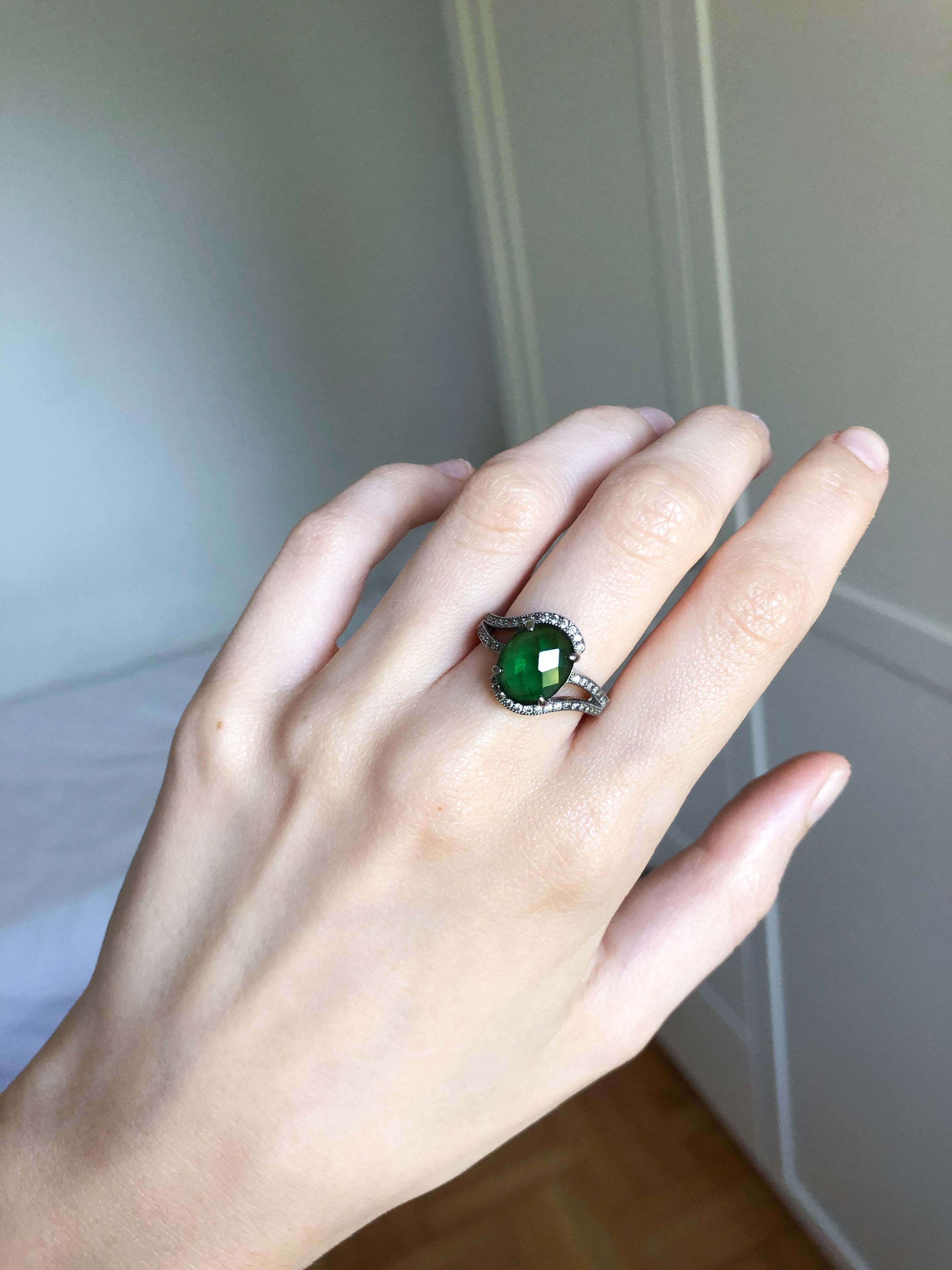 srebrny pierścionek retro zielone oczko ze szmaragdem silver ring