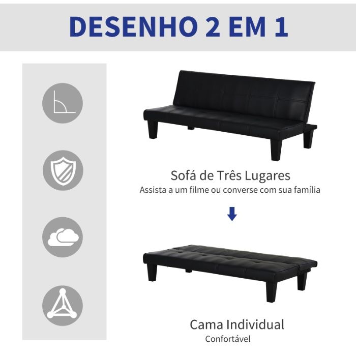 Sofá-Cama de 3 lugares com pernas levantadas