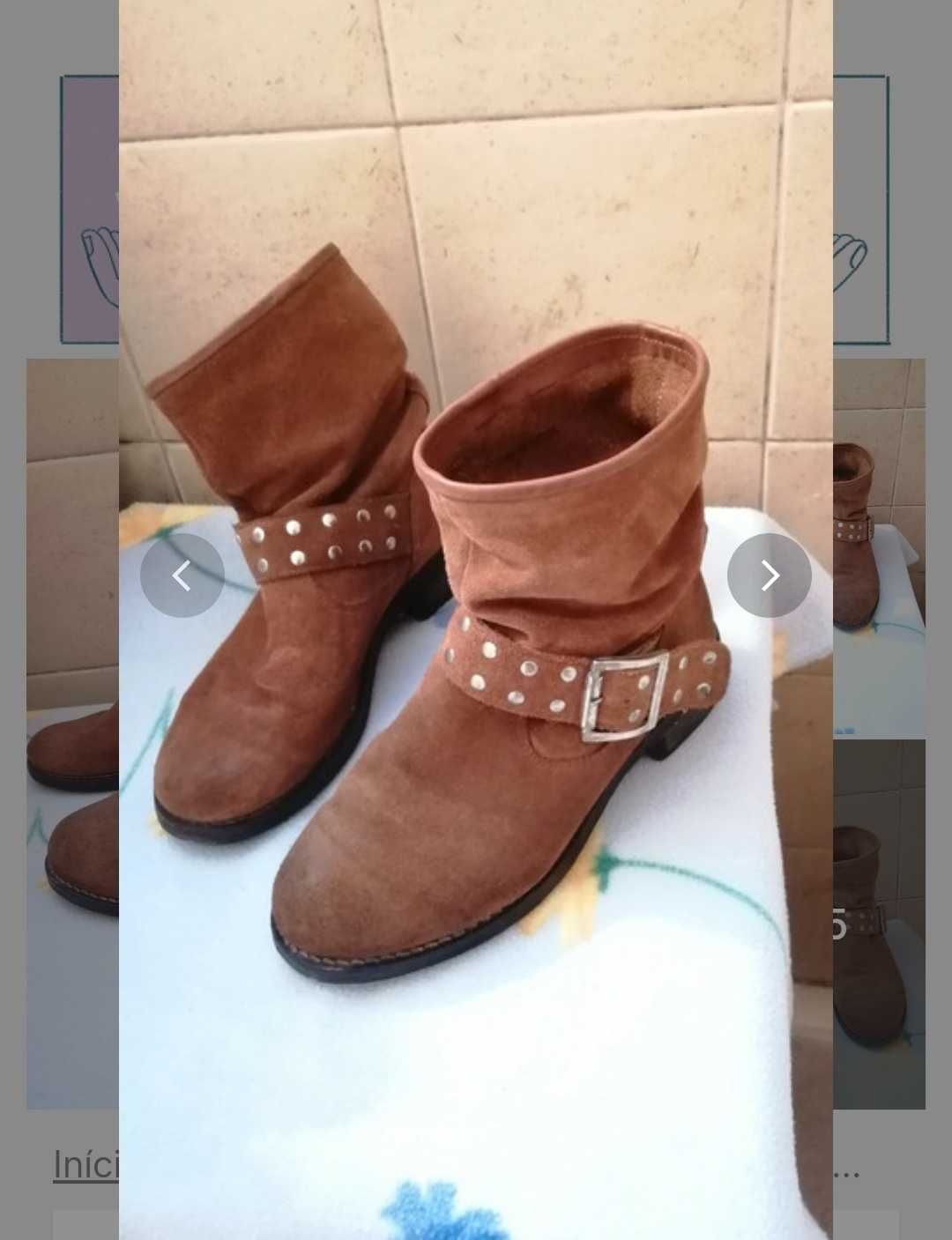 Botas em pele castanha