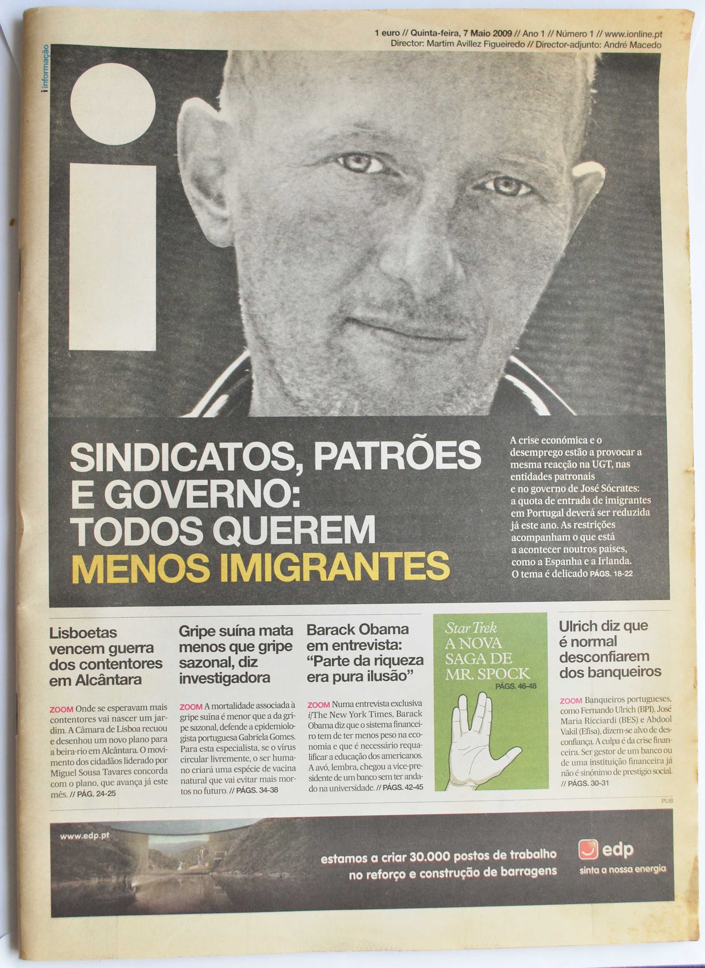 Número 1 do Jornal I de 7 de Maio 2009