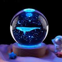 3D светильник-ночник светодиодный хрустальный шар Стекло (Косатка)