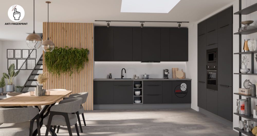 Meble kuchenne kuchnia CZARNA ANTYFINGER zestaw mebli MAT BLACK