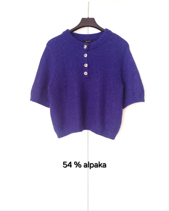 Massimo Dutti wełniany sweter wełna alpaka krótki rękaw złote guziki