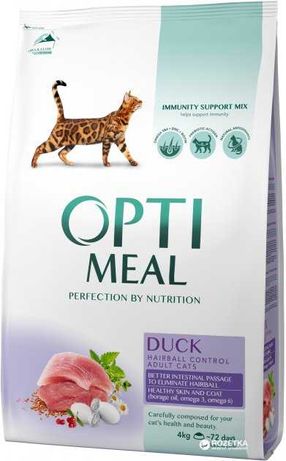Сухой корм для взрослых кошек Optimeal со вкусом утки 4 кг оптимил