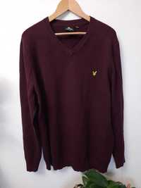Sweter bawełniany wełniany sweterek bordowy Lyle Scott rozmiar L