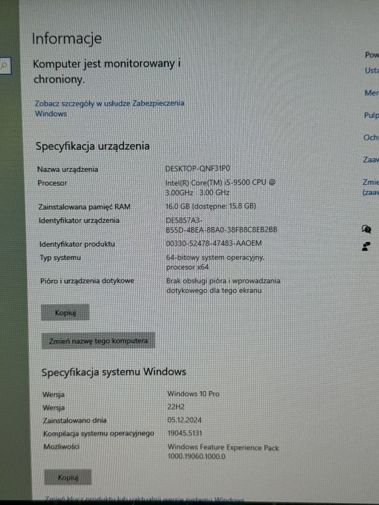 Komputer Dell OptiPlex 3070 i5-9500/ 16gb ram/ 512gb ssd+1tb hdd
