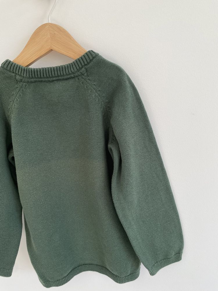 Sweter h&m 98 ciemnozielony bawełna gładki