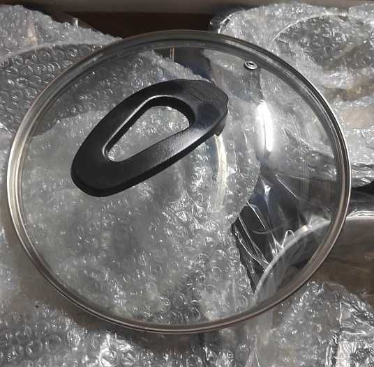 Komplet garnków stalowych Bergner z patelnią 12 el szklane pokrywki