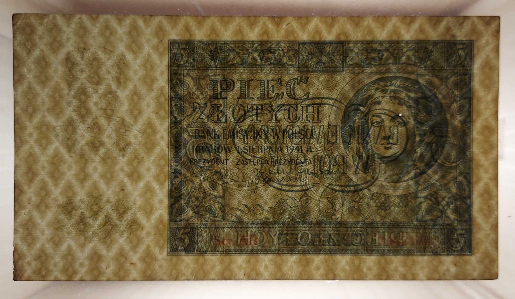 Banknot 5 złotych z 1941 roku.