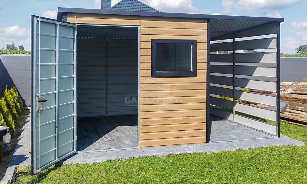 SCHOWEK DOMEK OGRODOWY 2X2 M + Wiata - Drzwi Okno Winchester TS757