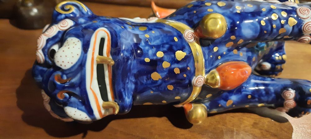 Escultura Figura Vista Alegre Cão de Foo castiçal 16cm pintura  manual