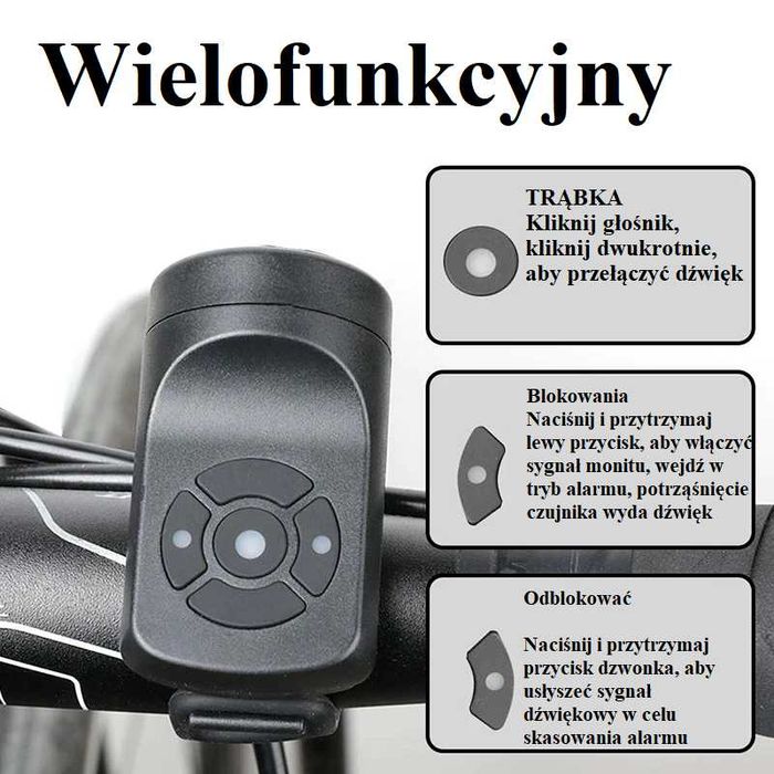 Klakson dzwonek rower hulajnoga skuter GŁOŚNY alarm antykradzieżowy