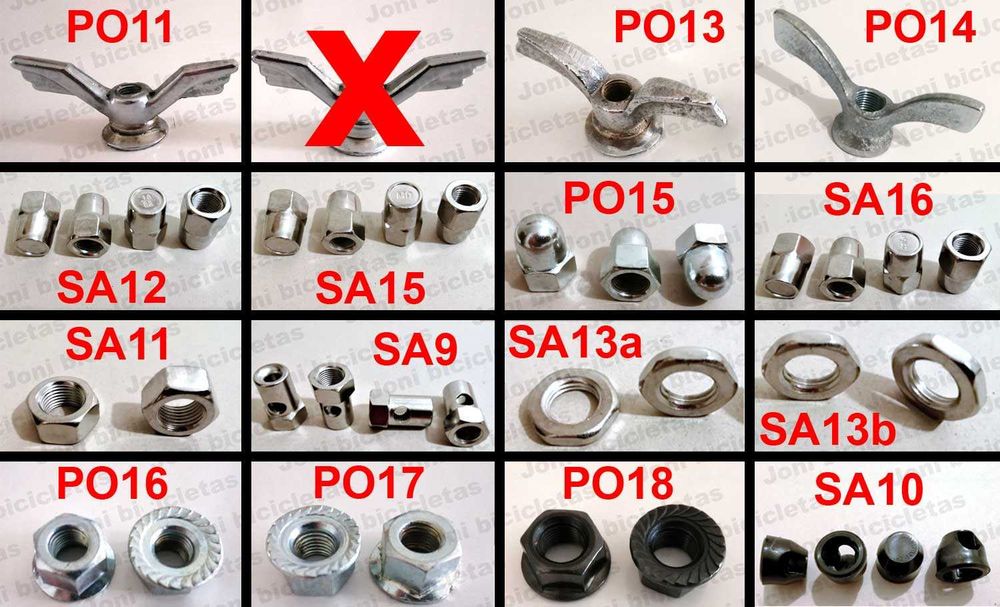 Porcas de eixo - bicicleta pasteleira, estrada, MTB, BMX, clássica