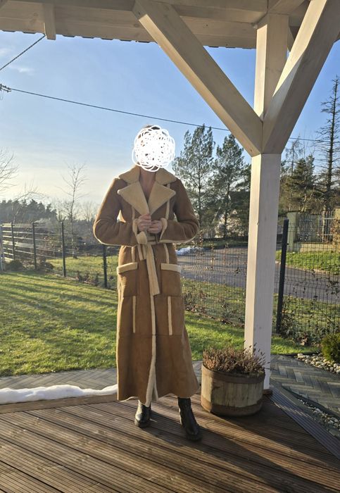 UGG nowy długi kożuch naturalny 100% lana owcza wełna skóra