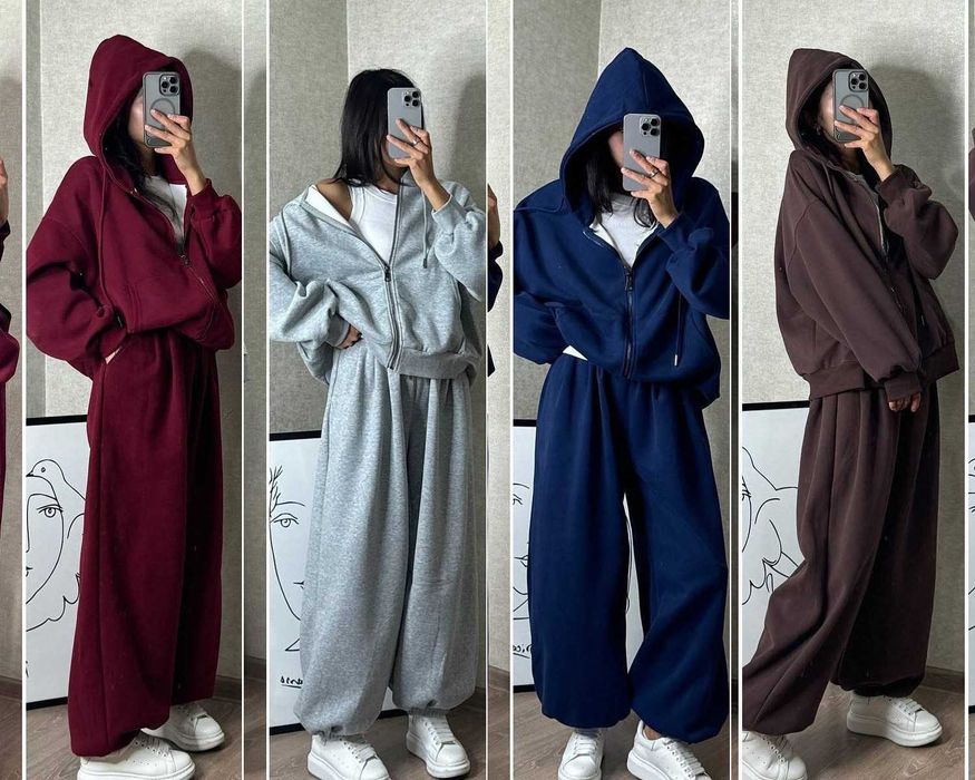 Жіночий зимовий оверсайз костюм НА ФЛІСІ кофта худі і штани джогери