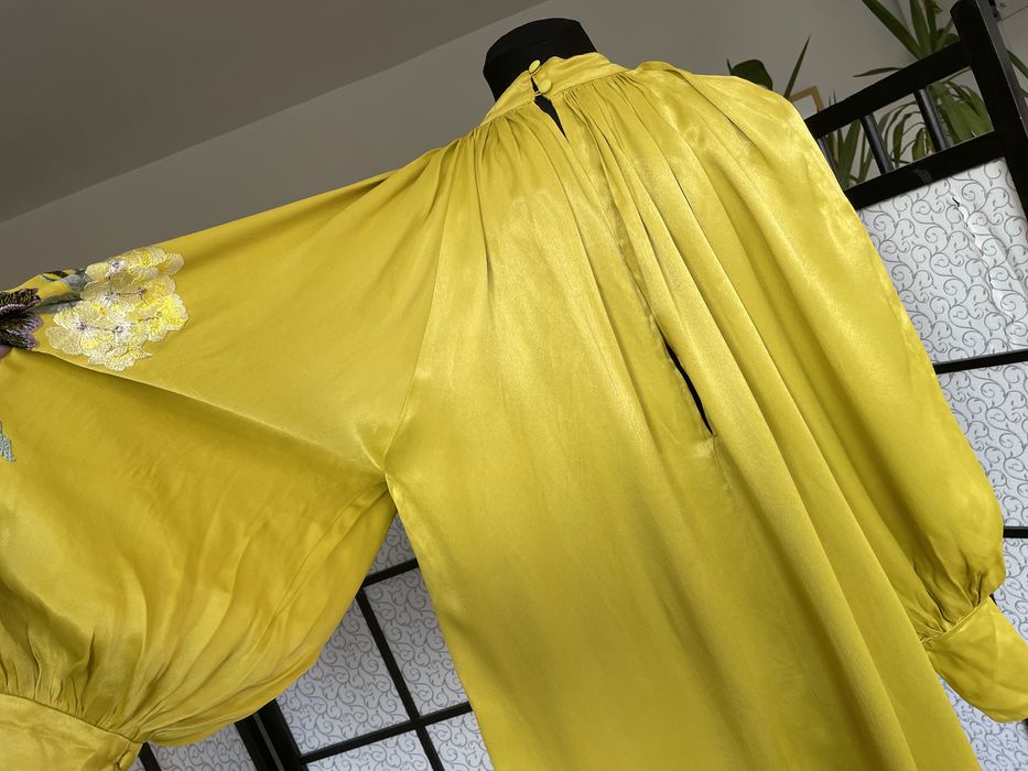 Musztardowa sukienka mini kwiaty haft 42 xl 44 xxl asos luxe wiskoza