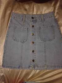 Юбка джинсовая голубая на пуговицах с карманами мини р S С
