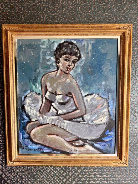 baletnica stary obraz olejny w złotej ramie