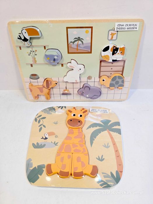 Drewniane puzzle Zwierzęta domowe + Żyrafa firmy SMIKI OKAZJA