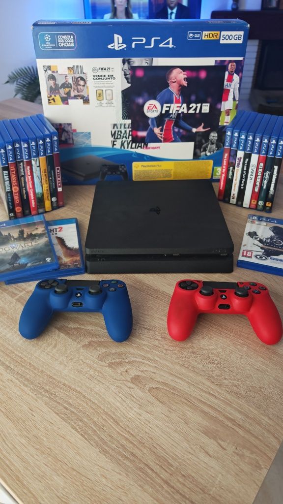 Playstation 4 Slim + 23 Jogos + 2 Comandos Ps4