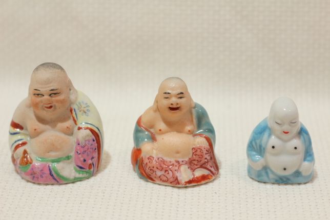 3 Pequenos Budas Sorridente Porcelana Chinesa Fina XX