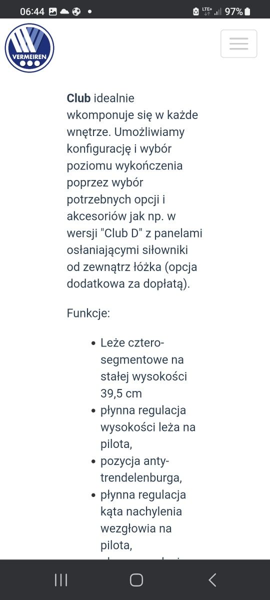 Lozko ortopedyczne.  Nowe.  Vario Club.  Vermeiren. Najtaniej.