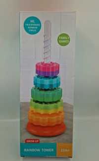 Nowa zakręcona wieża Montessori wzór fat brain toys rainbow tower spin