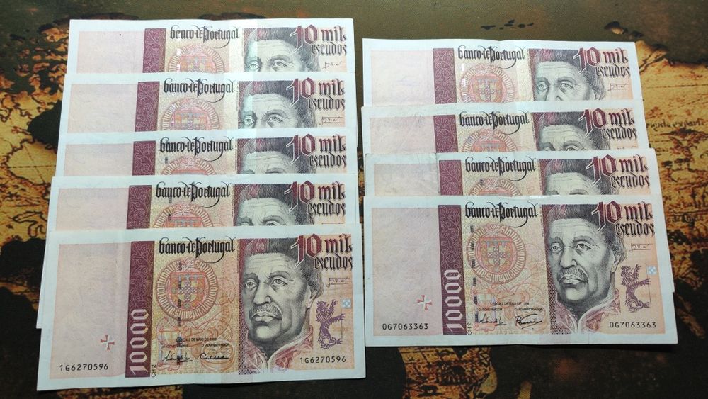 Notas Portugal 10.000 & 5.000 Escudos