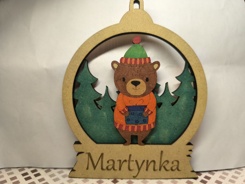 Bombki drewniane z imieniem świąteczne ozdoby bożonarodzeniowe