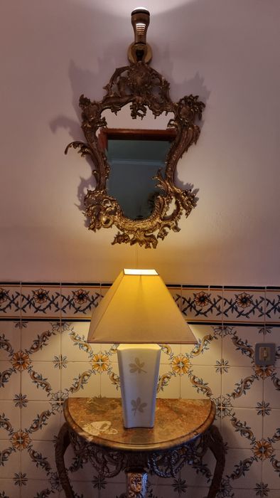 Consola/credencia vintage + espelho (latão maciço e mármore)