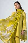 Duża zielona chusta dupatta szal bawełna kwiaty limonka Orient pareo
