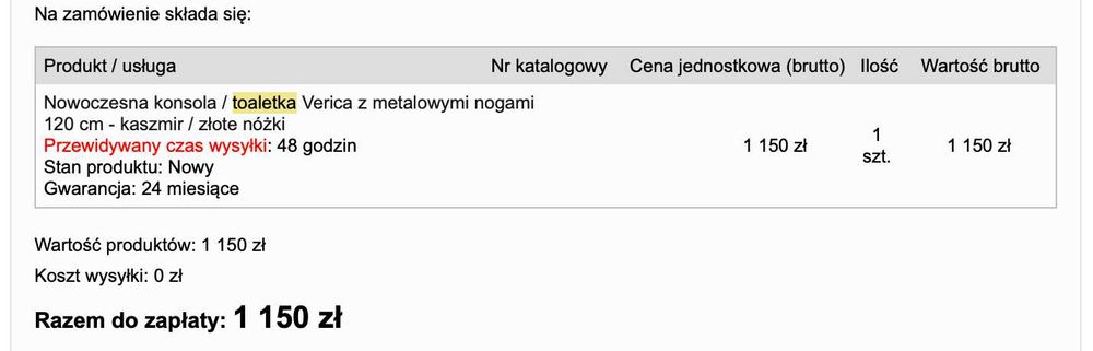 Toaletka z lustrem - komoda i szafka, lustro – kolor kaszmirowo złoty