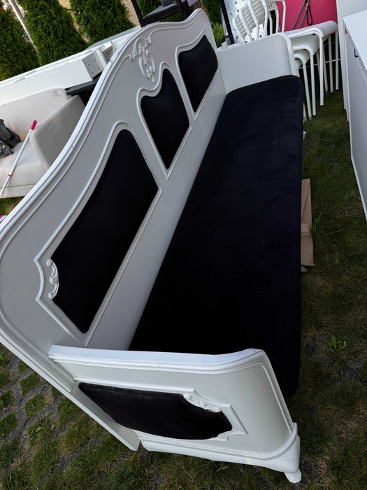 Sofa / ławka stylowa – biała z czarnym obiciem, 215 cm
