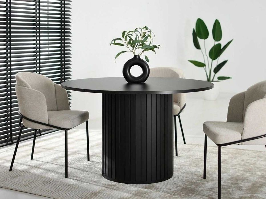 Stół Okrągły Rozkładany ZANTE Z Ryflowaną Nogą ZA8 ZA9 LOFT Biały