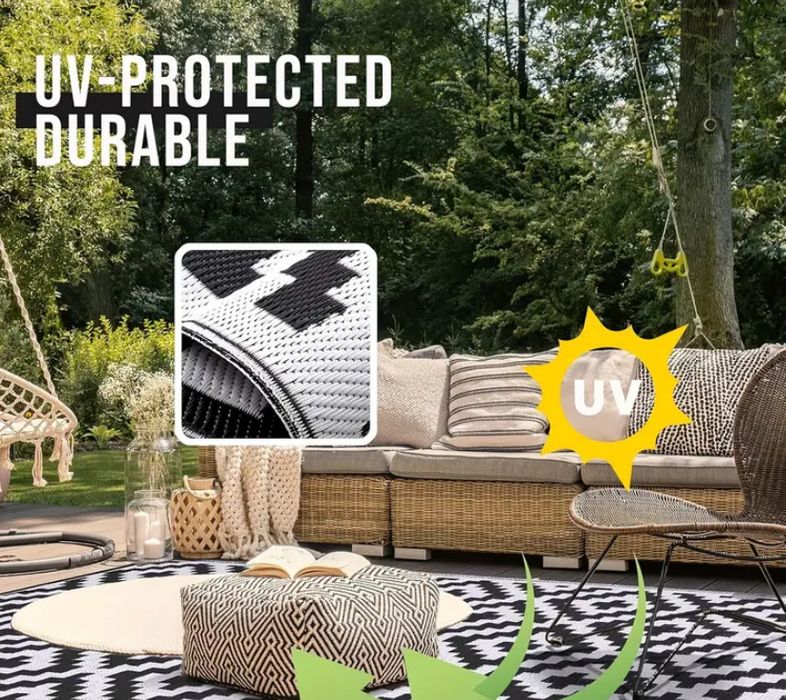 Mata dywan zewnetrzny wodoodporny bialo-czarny xxl