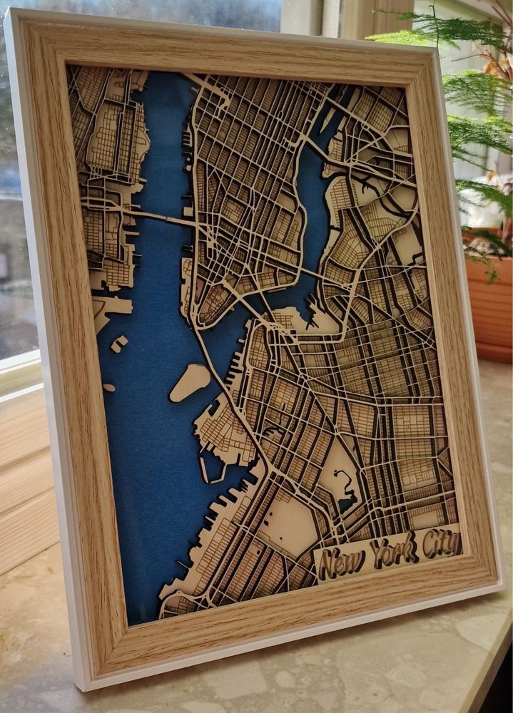 Obraz mapa 3D, drewniany handmade