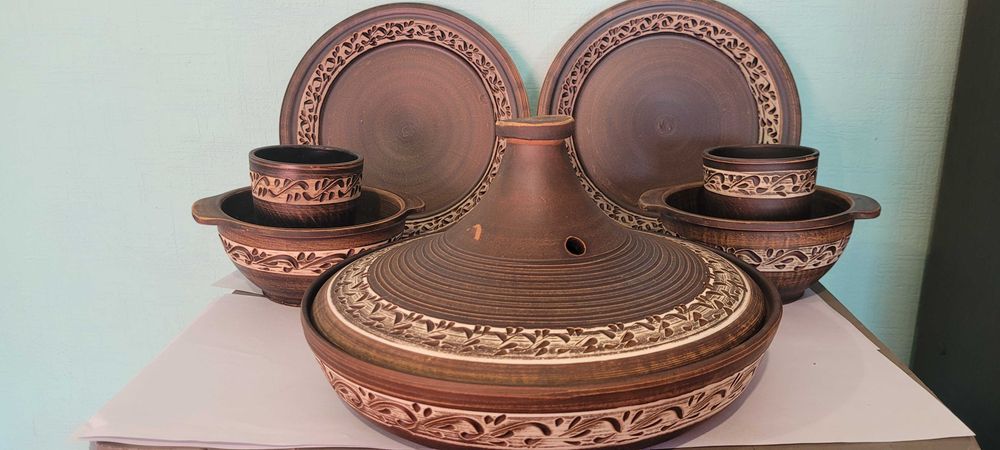 Набір з червоної глини Кавовий . Керамічний посуд