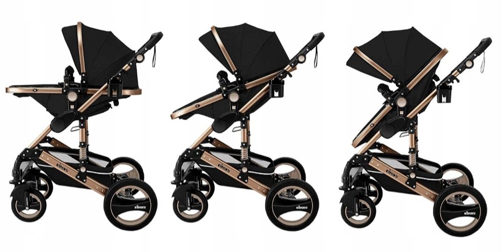 Kiduku wózek dziecięcy 3 w 1 w kolorze czarnym
