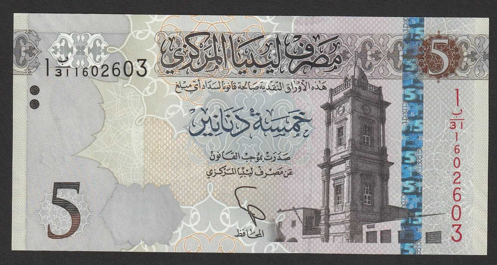 Libia 5 dinarów - stan bankowy UNC