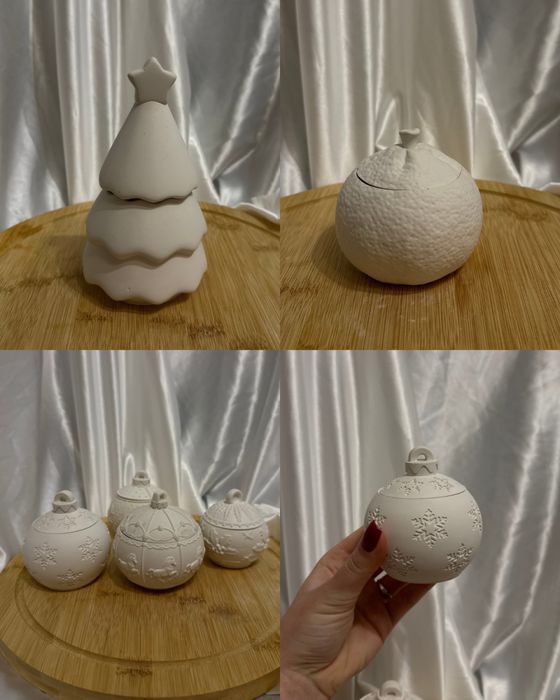 Новорічні гіпсові кашпо / кашпо для свічок / новорічна куля, ялинка