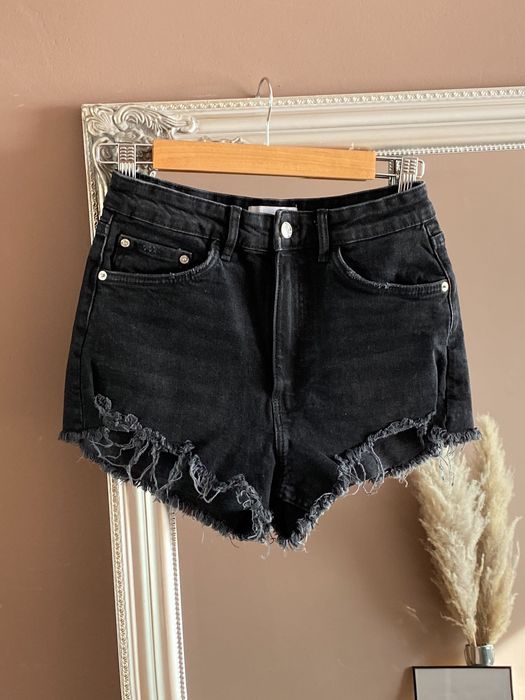 ZARA Czarne jeansowe szorty roz S/M spodenki szarpane wysoki stan