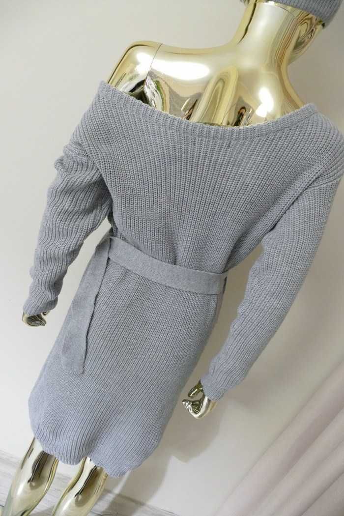 Missguided świetna sukienka sweterkowa na jedno ramię z paskiem S-M -L