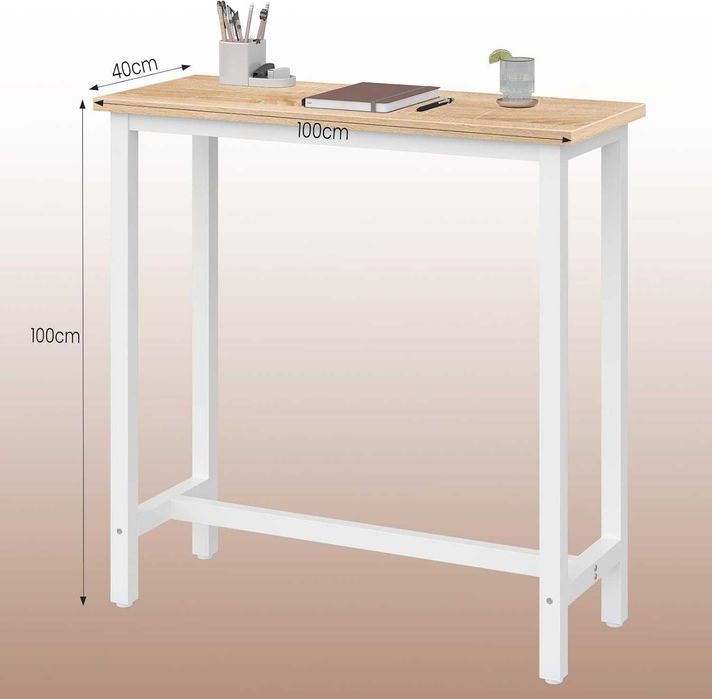 Loftowy Stolik Barowy 100x100x40cm Wyspa Kuchenna Woltu Jasny Dąb