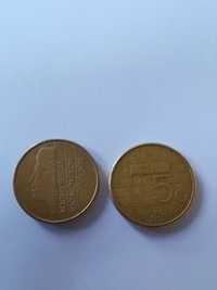 Dwie monety po 5 guldenów Holandia z 1989 i 1990 roku