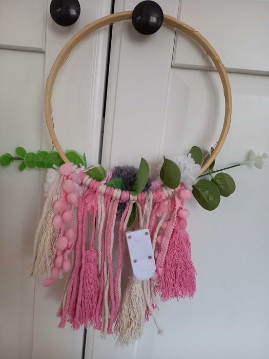 Łapacz snów 3 zawieszki dzwoneczki serduszko rattanowe światło zestaw