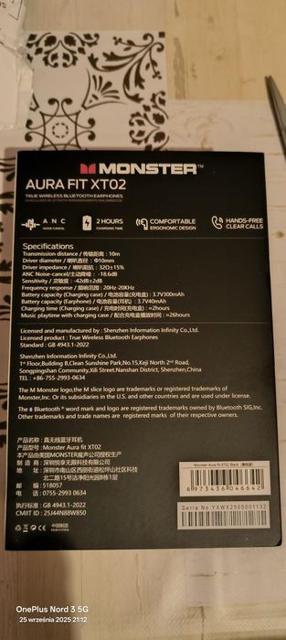 Monster AuraFit T02 Anc+Enc Bluetooth 5.3 [Czarne] -32dB ANC