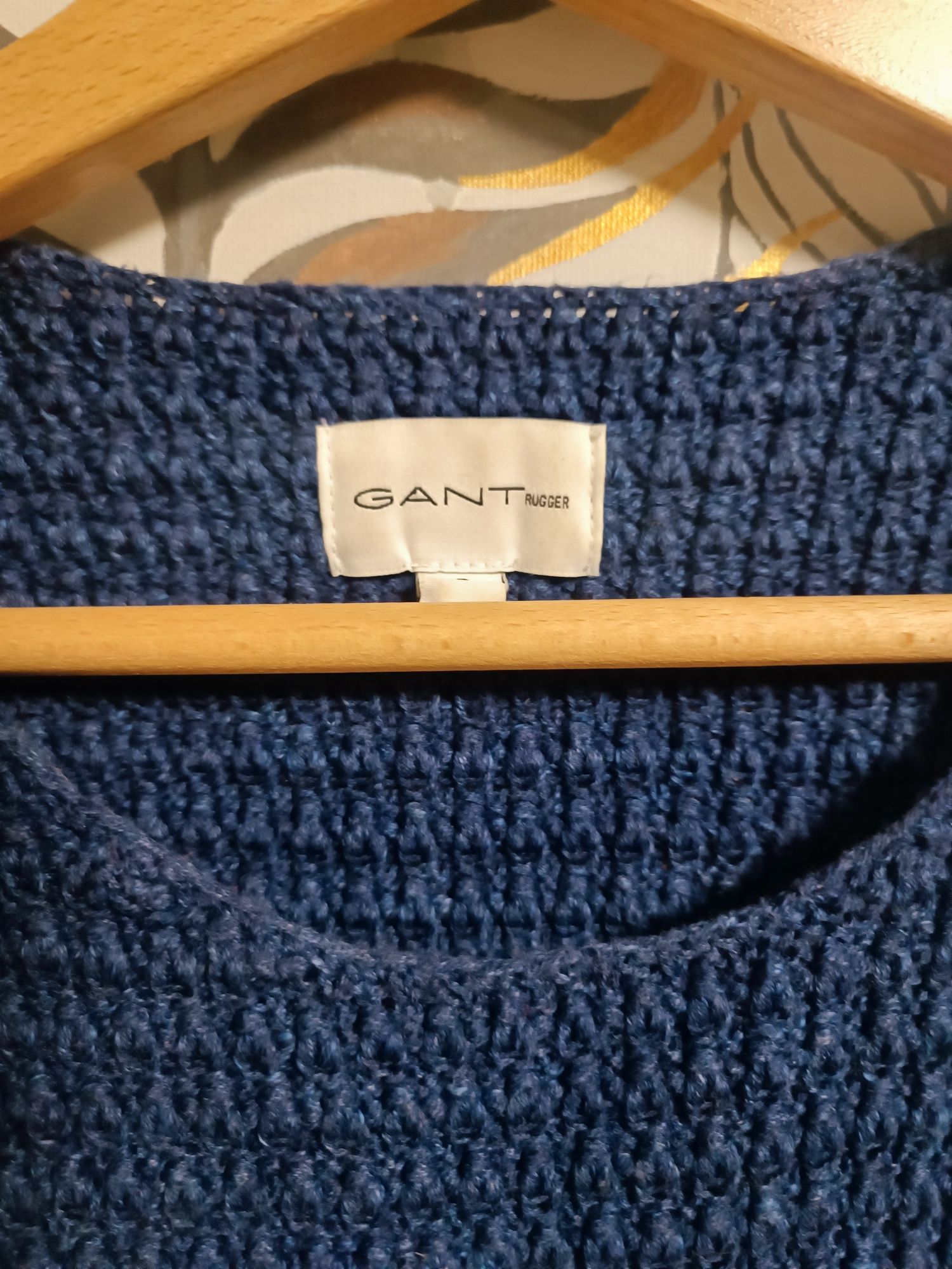 Granatowy sweter rękaw 3/4 z frędzlami GANT