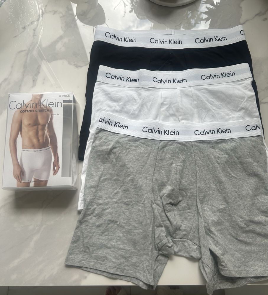 Bokserki męskie Calvin Klein classic fit cotton stretch M białe szare